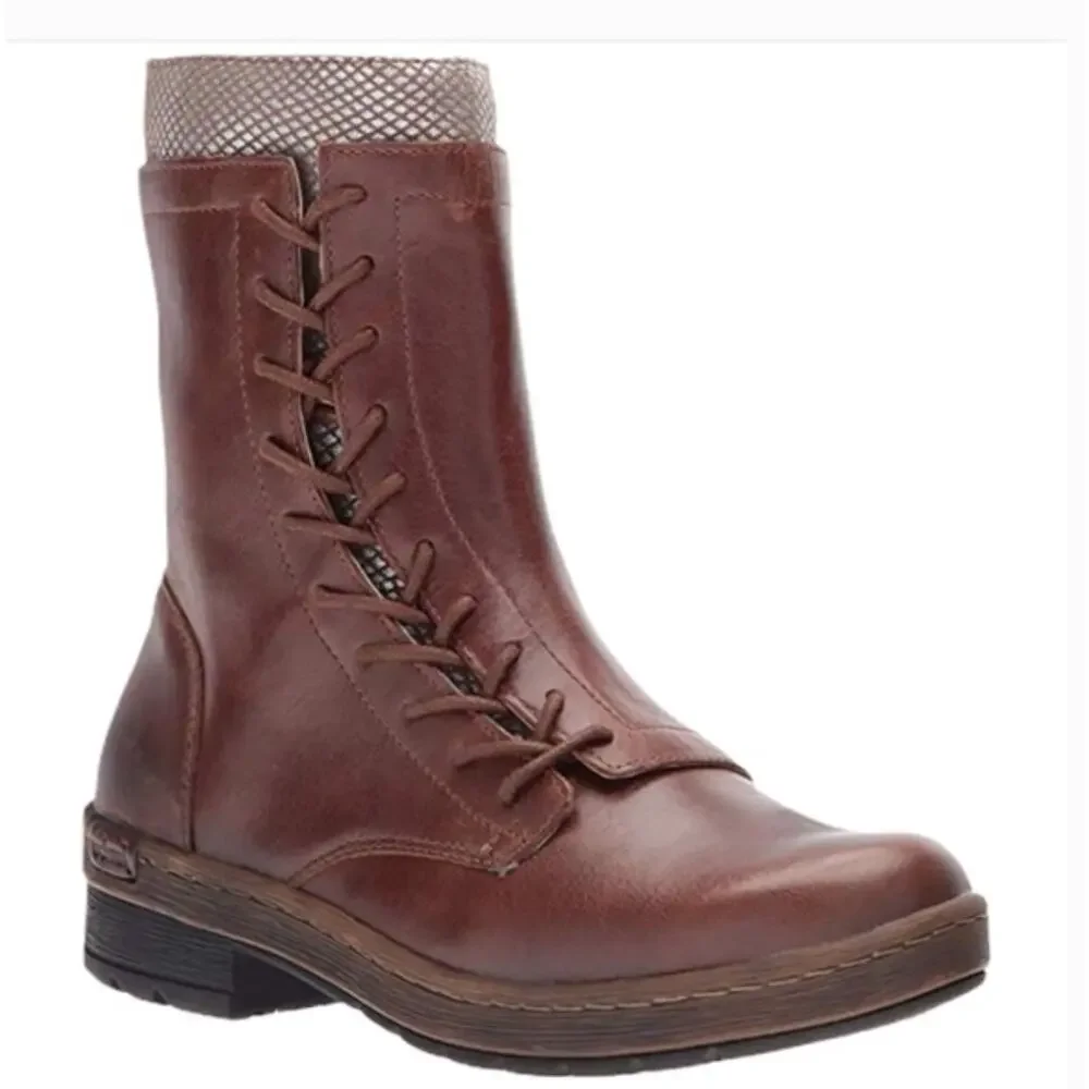 Jambu Chestnut Leather Boots 8.5 NWT Brown Mid Calf Ankle Booties Lace Boho